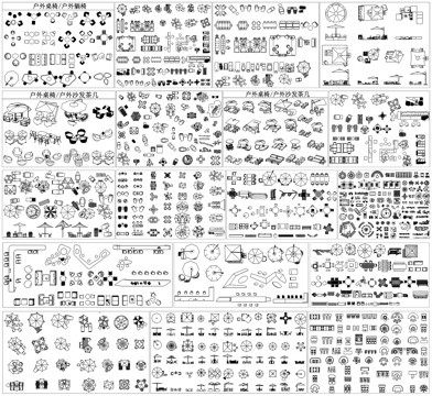 户外遮阳伞桌椅景观小品座椅沙发景观造景CAD素材图库cad施工图