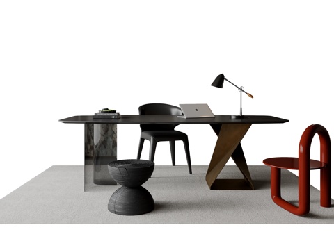 现代意式餐桌椅 岛台餐桌su模型