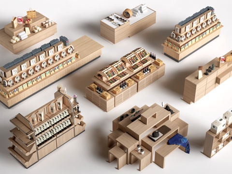 现代文创展台 文创展柜 文创展架 民俗小品su模型