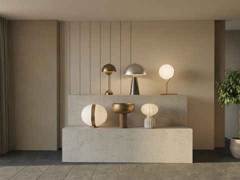 现代台灯 奶油台灯 侘寂台灯su模型