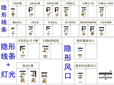 隐形线条灯风口梁与柱弱化处理罗马柱石材详图节点CAD素材图库cad施工图
