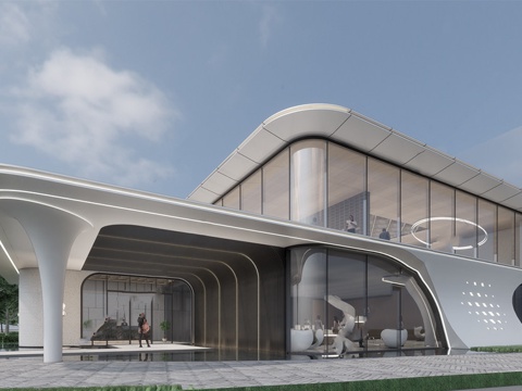 现代售楼处建筑 售楼部建筑 异形建筑su模型