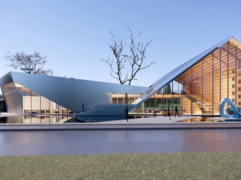 现代售楼处建筑 售楼部建筑su模型