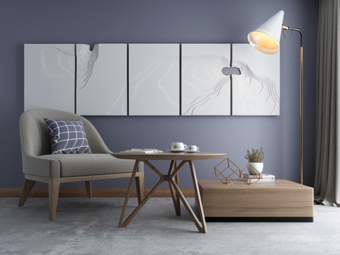 新中式沙发茶几组合3d模型