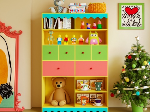  置物柜 书柜 边柜 储物柜 多巴胺 摆件3d模型 