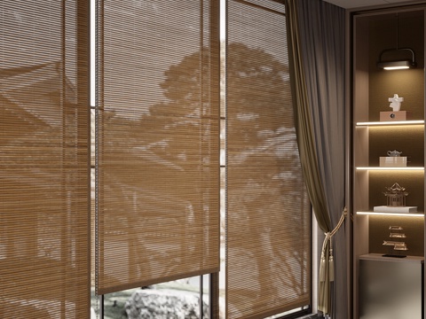  现代卷帘竹帘su模型 