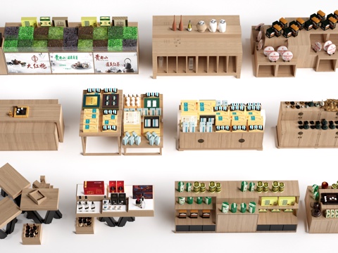 现代文创展台 文创展柜 文创展架 民俗小品su模型