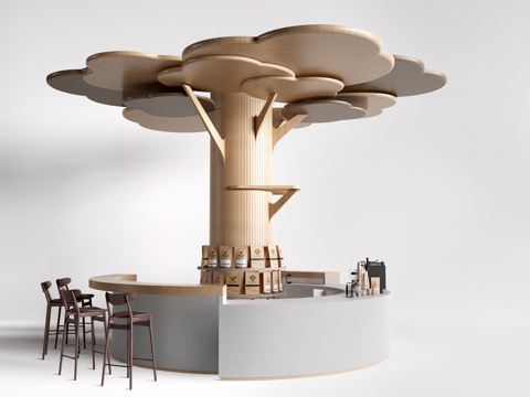 现代圆形咖啡吧台 圆形服务台 圆形收银台su模型