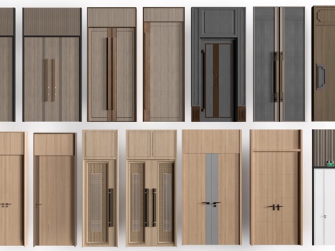 新中式木门 宴会厅门 会议室木门 平开门su模型su模型