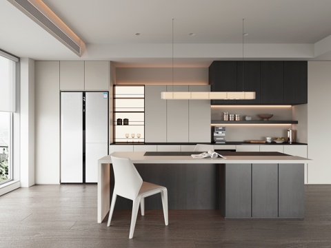 现代岛台餐厅su模型