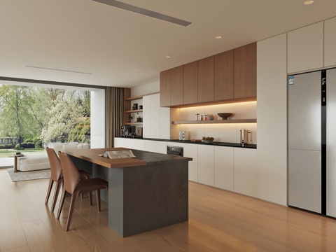  现代岛台餐厅3d模型 