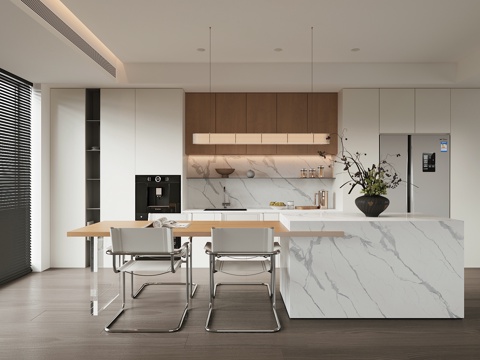 现代岛台餐厅su模型