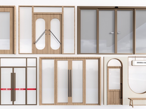 现代商铺玻璃门 玻璃双开门 商业街玻璃门 奶茶店玻璃门 咖啡su模型