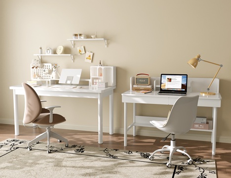  现代奶油书桌椅 儿童书桌椅3d模型 