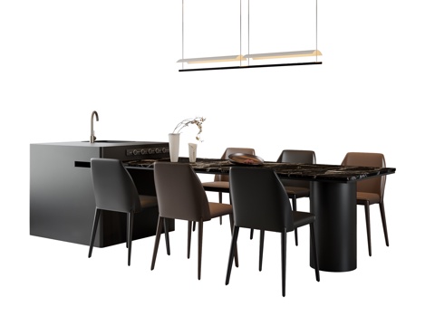 现代意式餐桌椅 岛台餐桌su模型