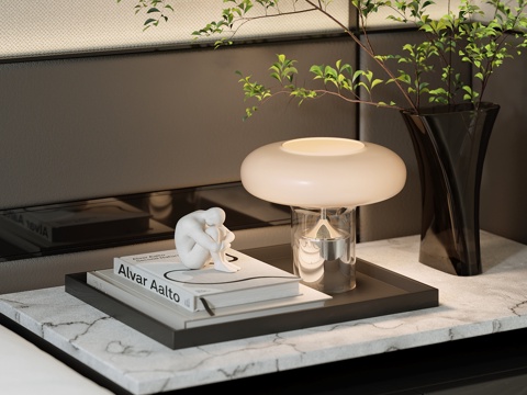 现代床头装饰品摆件台灯花瓶su模型