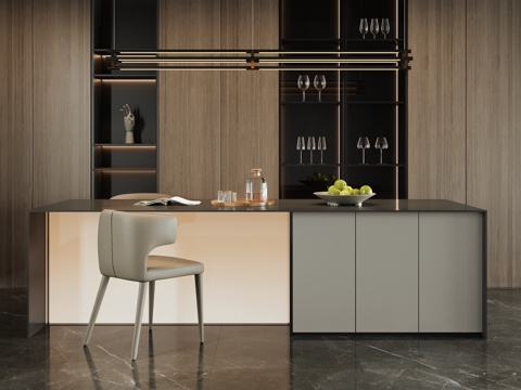 现代岛台餐桌椅su模型