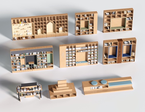  现代书柜书架 展柜货架 置物柜架 陈列柜3d模型 