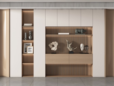 现代书柜 储物柜 背景柜 书籍摆件组合 装饰柜su模型