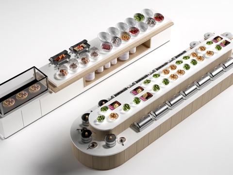 现代自助餐台 餐吧台 餐厅取餐台 小料台su模型