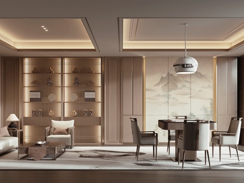  新中式棋牌室3d模型 