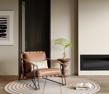 中古现代休闲椅 单人沙发 皮质沙发椅su模型