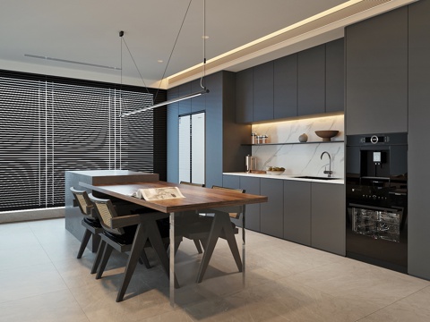  现代岛台餐厅餐边柜3d模型 