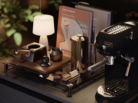 现代咖啡机书籍台灯su模型