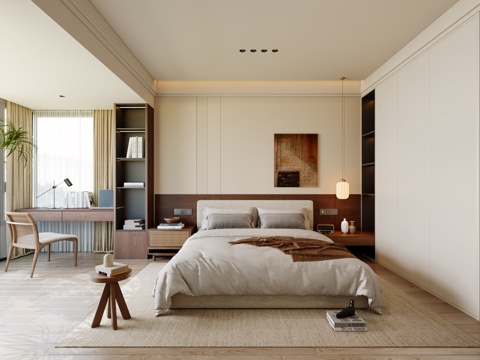  中古风卧室 中古风老人房 诧寂风卧室 中古奶油风卧室3d模型3d模型 