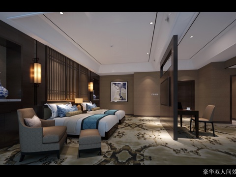  酒店双人间3d模型 