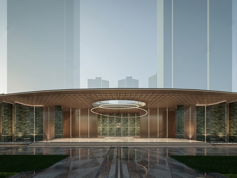 现代轻奢售楼处建筑 售楼部建筑su模型