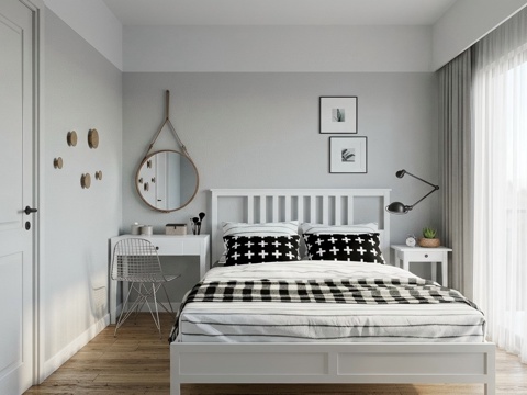 北欧风单人卧室su模型