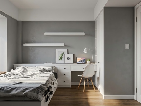 现代简约单人卧室su模型su模型