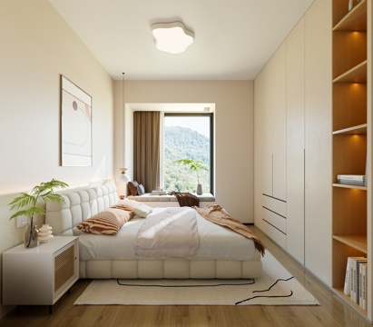  奶油风卧室 简约卧室 奶油风老人房 奶油风次卧 现代卧室3d模型 