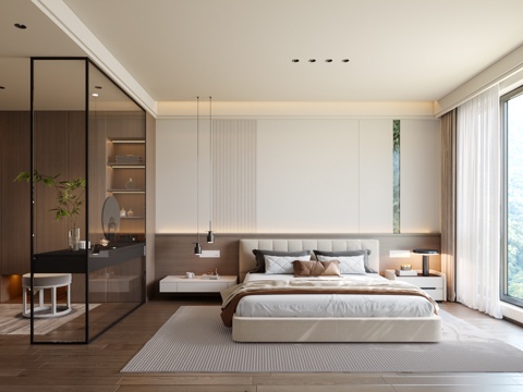  意式卧室 衣帽间 梳妆台 现代卧室 极简卧室 奶油风卧室3d模型 