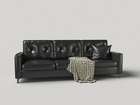  现代简约沙发皮艺沙发客厅小户型猫抓皮直排沙发3d模型 