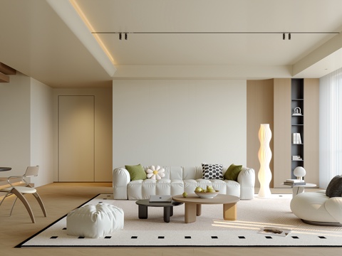 奶油风客餐厅su模型