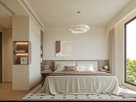 奶油风卧室su模型