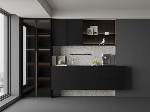 现代酒柜餐边柜su模型