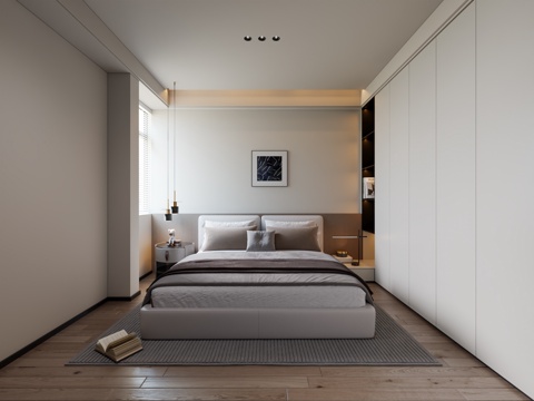  现代卧室 简约卧室 老人房 长辈房 奶油风卧室 奶油风老人房3d模型 