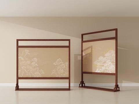  新中式屏风 隔断 木质屏风 木质隔断 复古屏风 复古隔断3d模型 