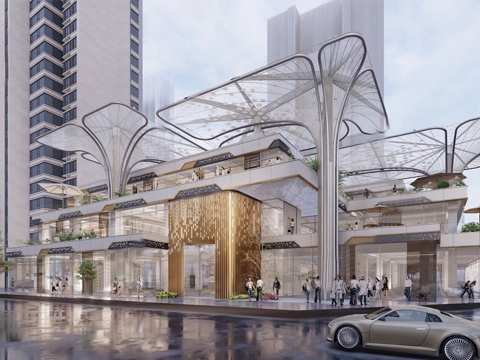 现代轻奢售楼处建筑 售楼部su模型