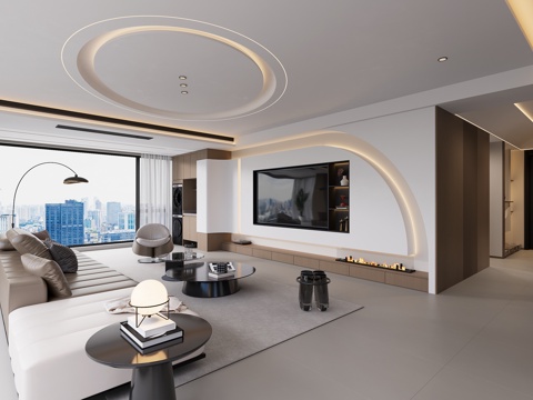 意式无主灯客厅su模型