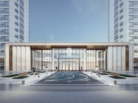 现代售楼部建筑 入户大堂 售楼处建筑su模型