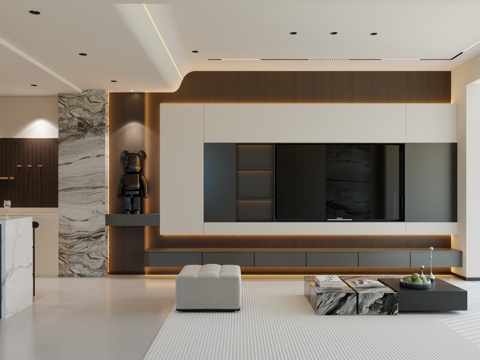  意式客餐厅 岛台 沙发 复式客餐厅 意式酒柜 现代轻奢客餐厅3d模型 