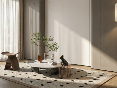  现代茶几组合  装饰品 落地灯  地毯su模型 