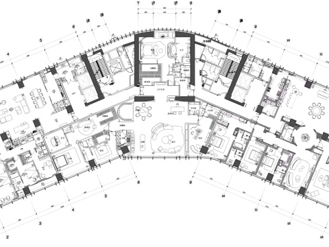 大平层样板房大平层整层cad施工图