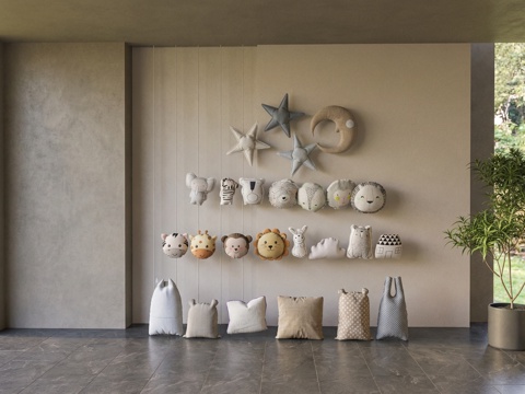  儿童抱枕 卡通动物抱枕  现代抱枕su模型 