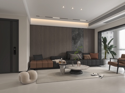  现代黑白灰客餐厅3d模型 