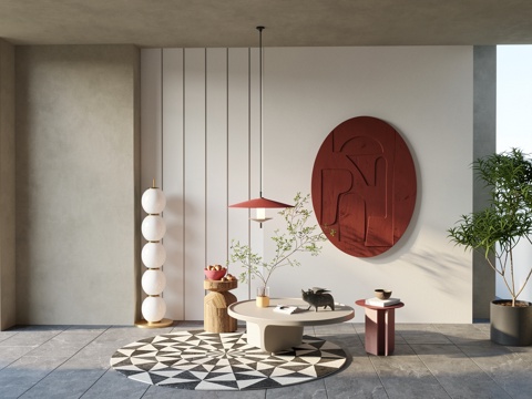  现代茶几_落地灯  装饰品su模型 